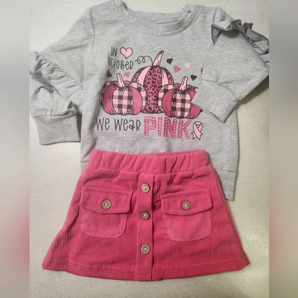 Gray and Pink Pumpkin Long Sleeve Tee, 2XS, NWOT, Breast Cancer Month